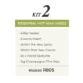 Kit 2: Essential hot wax set with heater, silicone insert, pre- and post-wax products, 50 facial spatulas, 1kg champagne film wax; price R805