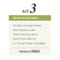 Kit 3 Smart Roller Wax contents: heater, epilating roll, pre/post wax sprays, 2 Honey Classic Cartridges; price R865 (was R1020.50).
